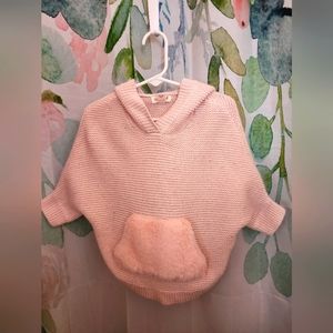Baby Cat & Jack Pink Knitted Poncho Sweater pom pom ears SUPER CUTE sz 12-18 mo
